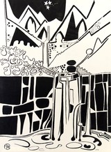 Bergkaskade 1979, Tinte auf Papier, 76x56 cm