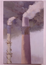 Zwei Schlote, 1999 ,Eitempera auf Leinwand, 200 x 130 cm