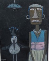 2 Frau mit Vogel, 2014, Öl auf Leinwand,100 auf 80 cm