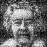 SAXA, Queen Elizabeth II, Handgeschrieben mit Tusche auf Leinwand, 100 x 100 cm, 2022