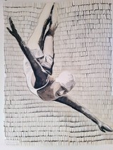 Turmspringerin schwarz/weiß, Acryl auf Leinwand, patentierte Schlaufentechnik, 155 x 120 cm, 2023