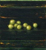 Michael Lauterjung, Grüne Stachelbeeren, Mischtechnik auf Holz, 92 x 86 cm, 2020