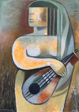 Katja Meirowsky | Frau mit Gitarre | 2001 | Mischtechnik und Pastell | 100 x 70 cm