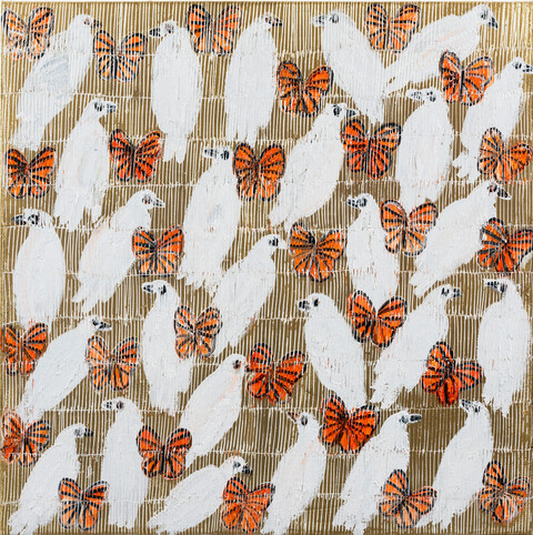 Hunt Slonem | Peace Plan Monarchs CX2354 | 2023 | Öl auf Leinwand | 122 x 122 cm