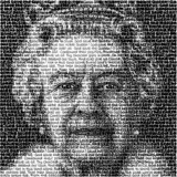 SAXA, Queen Elizabeth II, Handgeschrieben mit Tusche auf Leinwand, 100 x 100 cm, 2022