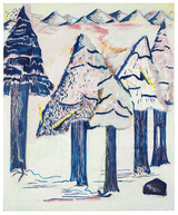 Christoph Roßner Blaue Bäume, 2023, Tusche und Acrylfarbe auf Leinwand, 6050 cm