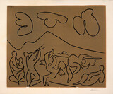 Pablo Picasso, Bacchanale, 1959, zweifarbiger Linolschnitt, rechts signiert, links oben datiert, links unten nummeriert: 19/50, Format: 53,3 x 64,2 cm, Bloch 927, Baer 1255