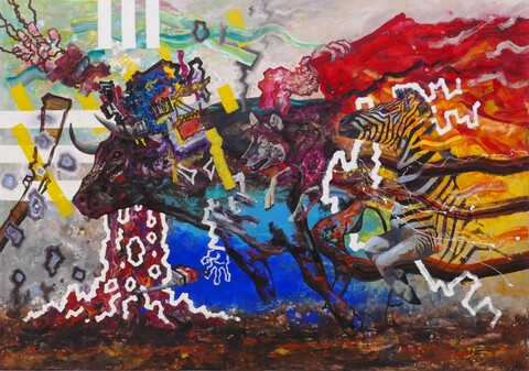 Ryo Kato / Rennen II / 2022 / Öl, Acryl auf Leinwand / 140 x200 cm