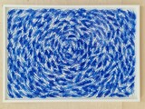 Stefan Pietryga, PASSAGE ( -blau, wirbel) 2024, Hinterglasmalerei auf Floatglas / Aquarell auf Bütten,102 x 72 cm