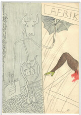 Peter Burger o. T. (Afrik) 1983 Bleistift Farbstift auf Papier 21,4x14,9 cm