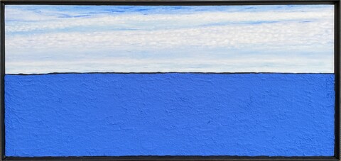 Sabine Becker, ohne Titel, 2024, Kobaltpigment Acryl auf Packpapier und HDF, 36 x 76 cm