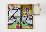 Hab&Gut I love Pause, Collab CURT/RaykAmelang, Öl/Acryl und Spraypaint auf Holz und Leinwand,70 x 70 x 9 cm, 2023