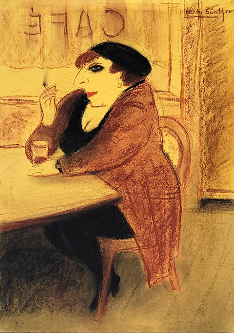 Herta Günther, Café auf Gelb, Pastell, 1995, 43,5 x 29,5 cm