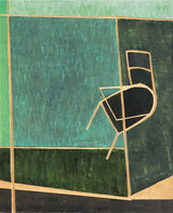 Martina Geist, Kippender Sitz V, 2012, Öl auf Holz, 50 x 40 cm