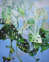 'My Houseplants 4' - Öl und Stickerei auf Leinwand – 150 x 120 cm.