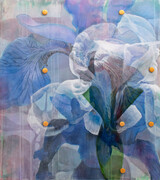 'Irises' - oil and acrylic paint and embroidery silk on linen - 90 x 80 cm.