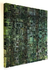 Mathias Hornung Digital Melt, 150 x 150 cm, Holzrelief (Eiche) & Offset-Druckfarben, 2020