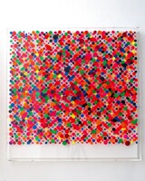 Dots Colourful I, 2022 Acryl auf Wasserbasis, setting pins 81.4 × 81.4 × 8 cm