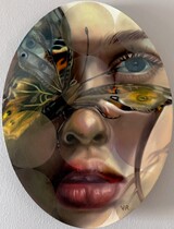 Valentina Andrees, The beauty of the butterfly, Öl auf Leinwand, 40 x 30 cm oval, 2024