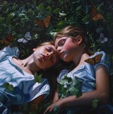 Sleeping girls, oil on canvas, 60 x0 60 cm, 2023