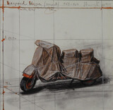 Christo, Wrapped Vespa,Collage und digitaler Pigmentdruck mit Bleistift handübermalt. 31&31 cm