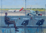 Vinzenz Schüller,Airport Lounge, Öl auf Leinwand 2024 100x140