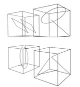 Anne Rose Regenboog 'Cube' wall objects, metal wire, each 20 x 20 cm.