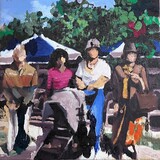 FAMILY AT THE PARK, 2022, Öl auf Leinwand, 50 x 50 cm