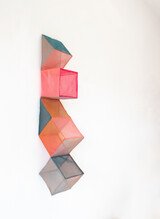 Sheila Furlan,15 g colour cubes variation nr. 2, 2024 genäht, transparenter Organza- Stoff (Poly) 58 x 10 x 14 cm