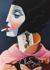 Tanja Hirschfeld Neugeburt mit Zigarette Öl auf Leinwand 100x140:2025 All You Can Art Gallery