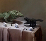 Pavel Feinstein: &#34;N 1569&#34; (Echse und Katze III), 2012, Öl/Leinwand, 110 x 120 cm