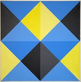 Hans Jörg Glattfelder, Durchdringung, Gelb, Blau, Schwarz, 1972, Acryl auf Leinwand, 90 x 90 cm, Foto: Galerie Geiger