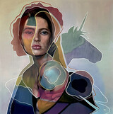 Valentina Andrees, Abbraccia il tuo unicorno, Oel auf Leinwand, 100 x100 cm, 2025