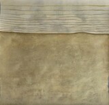 Landscape 1 2025 Serie Writings Schriften Acryl Tusche und Sand auf Papier 70 x 70