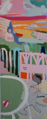 Anja Nürnberg, Sommerabend mit Kreide, 200 x 80 cm, Mischtechnik auf LW, 2025