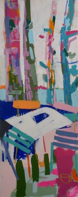 Anja Nürnberg, Gartenstühle, 200x80cm, Mischtechnik auf Leinwand, 2025