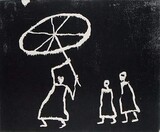 2002, unterm Schirm, 60x74, Holzdruckmonotypie