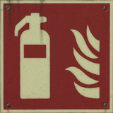 2023,Schild Feuerlöscher, Öl Acryl auf Malpappe, 20x20