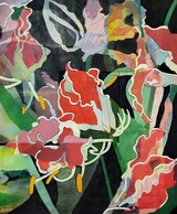 Orchideen 2025 60x50x4 Pigment on Wood Holzrelief 