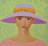 RAH0006 Frau mit hellblauem Hut 75 x 75