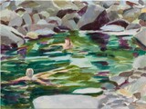Im Felsbad, 2025, Eitempera auf Leinwand, 60 x 80 cm