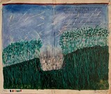 Visoin einer Stadt, Mischtechnik auf alter Handschrift, 33x40 cm