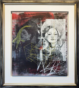 She and her double 2026, Malerei, Zeichnung und Siebdruck auf Leinwand, 70 cm x 60 cm