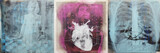 Verlorene Kindheit II 2026, Malerei, Zeichnung und Siebdruck auf Glas, 50 x 150 cm