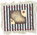 Ambra Durante TEENAGE ANGST 2025 Kugelschreiber auf Papier mit Bindfaden, Collage 17,5x16 Scan