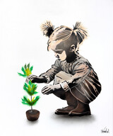 Thomas Baumgärtel, Kind mit Pflanze, 2025, Acryl und Spraylack auf Leinwand, 120 x 100 cm, WVZ 3076