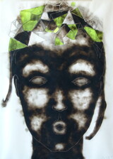 "Porträt", 2022 / 2025, Ruß auf Papier, 100x70 cm