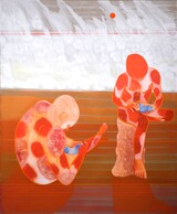 Paul Glaw: OT (Jünglinge mit Splitter), Öl auf Leinwand, 180 x 150cm, 2025