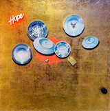 Suscha Korte, "Alles wird gut...", Öl, Schlaggold und LED auf Leinwand, 110 x 110 cm