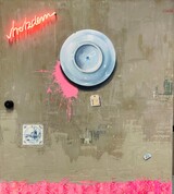 Suscha Korte, "Trotzdem...", Öl, Zement und Neon auf Leinwand, 160 x 140 cm